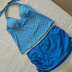 Land's End Two‎ Piece Halter Tankini And Skort Set Bikini Blue Size 10